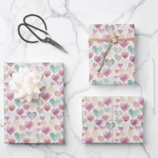 Pretty Pastel Watercolor Heart Pattern  Wrapping Paper Sheet