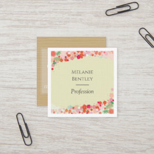 Pretty Pastel Watercolor Japanese Floral Custom Square Business Card