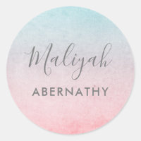 Pretty Pastel Watercolor Name School Label Coral