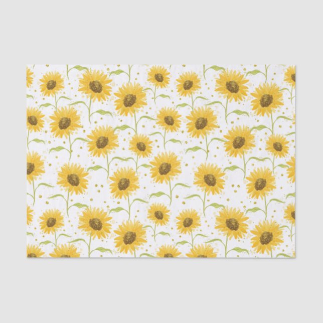 PRETTY PASTEL WATERCOLOR YELLOW SUNFLOWERS TISSUE PAPER (Front)