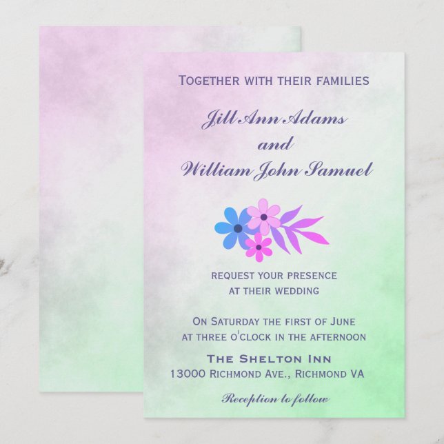 Pretty Pastel Wedding Invitation (Front/Back)
