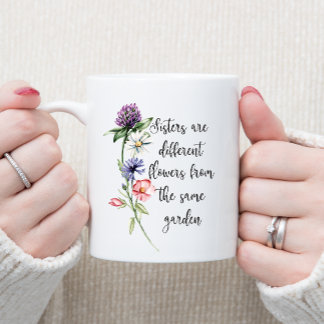 Pretty Pastel Wildflowers "Sisters are . . ." Two-Tone Coffee Mug