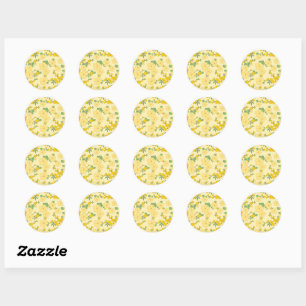 Pretty Pastel Yellow Floral Pattern, Classic Round Sticker