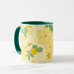 Pretty Pastel Yellow Floral Pattern, Mug