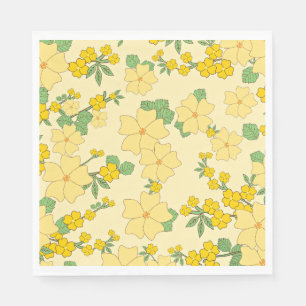 Pretty Pastel Yellow Floral Pattern, Napkin