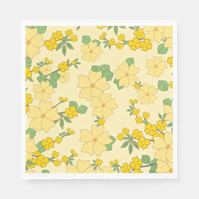 Pretty Pastel Yellow Floral Pattern, Napkin (Front)