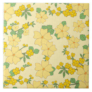 Pretty Pastel Yellow Floral Pattern, Tile
