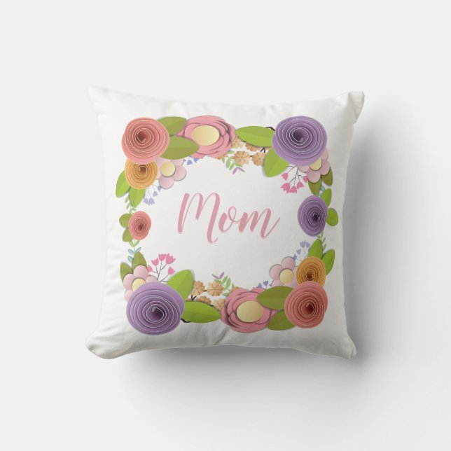 Pretty Pastels Mother's Day Flower Frame on White Cushion (Front)