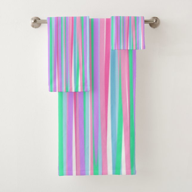 Pretty Pastels Vertical Stripes Bath Towel Set (Insitu)
