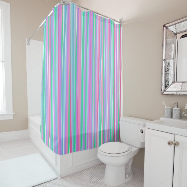 Pretty Pastels Vertical Stripes Shower Curtain (In Situ)