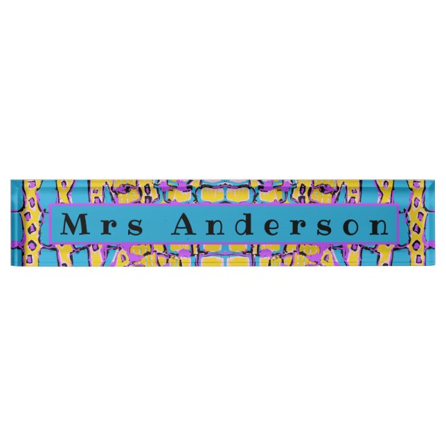 Pretty Pattern Blue Yellow Purple Acrylic Oil  Nameplate (Front)