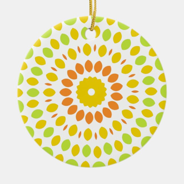 Pretty pattern in citrus colours ceramic tree decoration (Front)