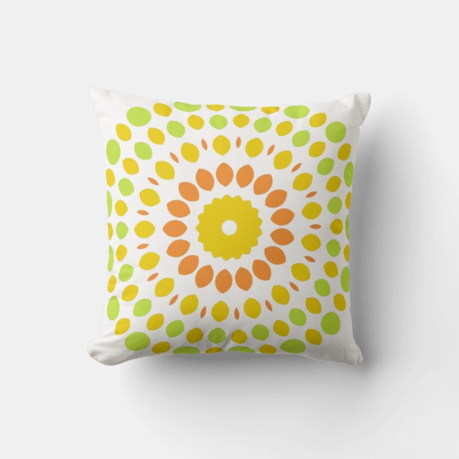 Pretty pattern in lime green, lemon yellow, orange cushion (Front)