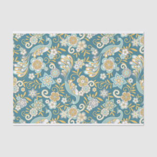 Pretty Pattern of Floral Peacock Illustrations Tissue Paper
