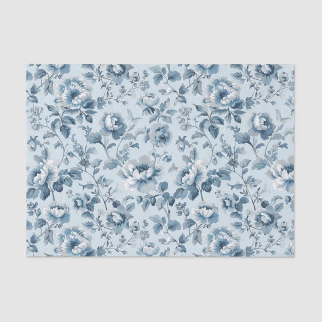 Pretty Pattern of Flowers in Shades of Blue Tissue Paper (Front)