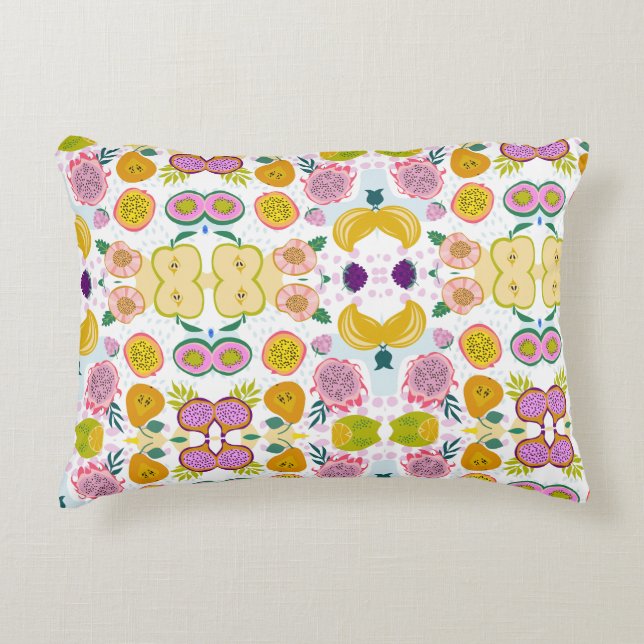 Pretty pattern of fruits white purple green modern decorative cushion (Front)