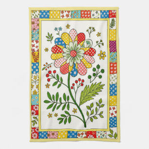 Pretty Patterned Flower Tea Towel. Towel