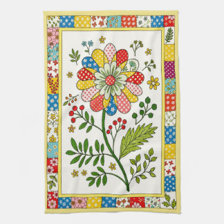 Pretty Patterned Flower Tea Towel. Towel