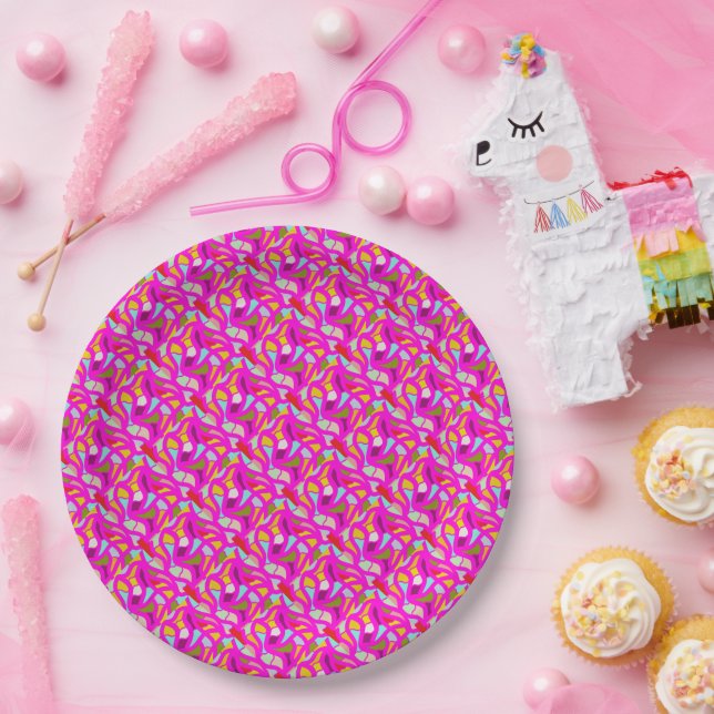 Pretty patterns in pink and rainbow colours paper plate (Party)