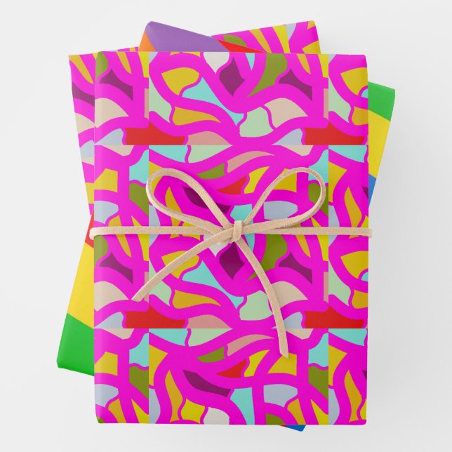 Pretty patterns in pink and rainbow colours wrapping paper sheet (In situ)