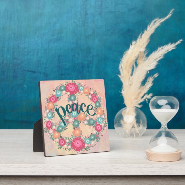 Pretty Peace Floral Whimsical Inspirational Plaque (Insitu)