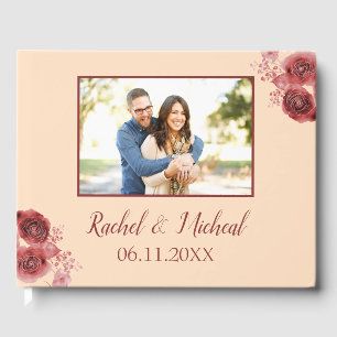 Pretty Peach and Burgundy  Beauty Wedding Photo Guest Book