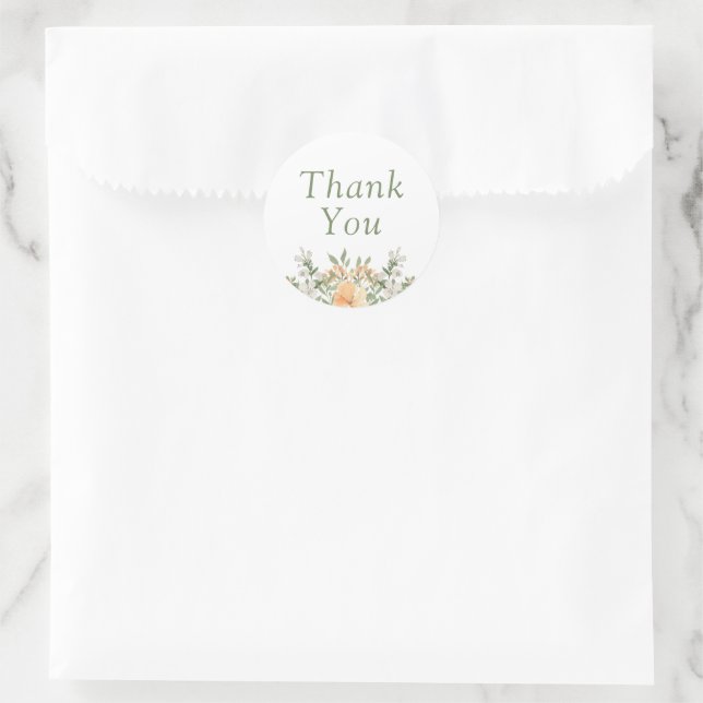 Pretty Peach and White Floral Wedding  Classic Round Sticker (Bag)