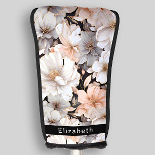 Pretty Peach and White Peony Personalised Golf Head Cover