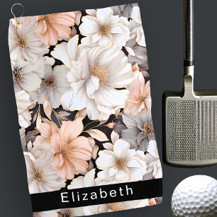 Pretty Peach and White Peony Personalised Golf Towel