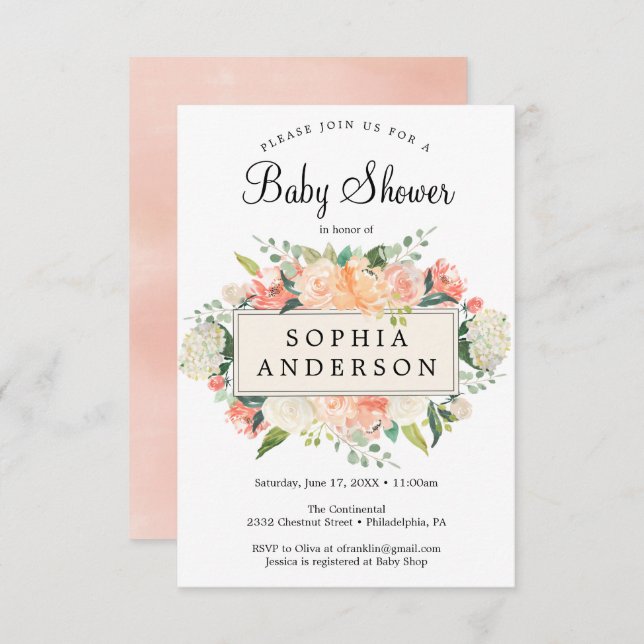Pretty Peach Baby Shower Invitation Card (Front/Back)