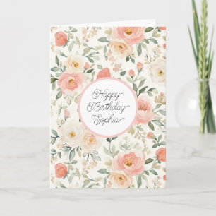 Pretty Peach Blush Pink Floral Birthday Card
