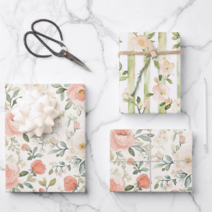 Pretty Peach Blush Pink Floral Bridal Shower Wrapping Paper Sheet