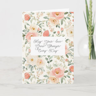 Pretty Peach Blush Pink Floral Wedding Couple Card