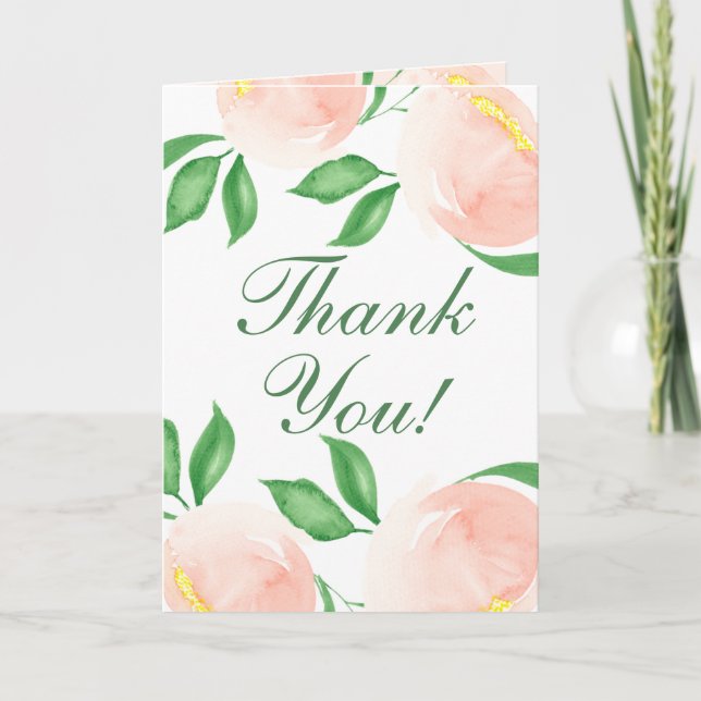Pretty Peach Blush Watercolor Floral Thank You Invitation (Front)