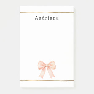 Pretty Peach Bow Personalized  Post-it Notes