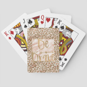Pretty Peach Brown Leopard Print Be Brave Playing Cards
