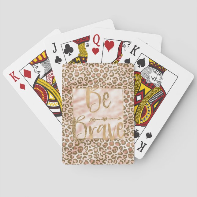 Pretty Peach Brown Leopard Print Be Brave Playing Cards (Back)