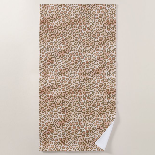 Pretty Peach Brown Leopard Print Beach Towel (Front)