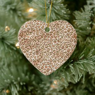 Pretty Peach Brown Leopard Print Ceramic Tree Decoration