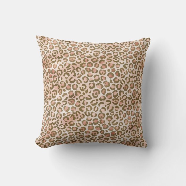 Pretty Peach Brown Leopard Print Cushion (Front)
