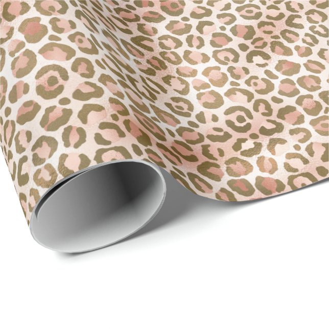 Pretty Peach Brown Leopard Print Wrapping Paper (Roll Corner)