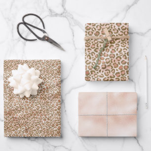 Pretty Peach Brown Leopard Print Wrapping Paper Sheet
