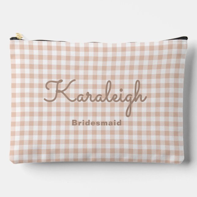 Pretty Peach Chequered Bridesmaid Proposal Accessory Pouch (Front)