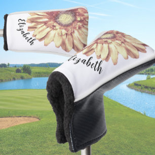 Pretty peach daisy flower custom name womens golf head cover