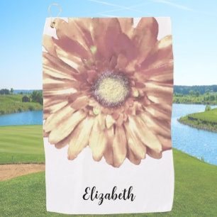 Pretty peach daisy flower custom name womens golf towel