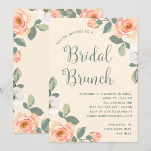 Pretty Peach Floral   Bridal Brunch Invitation