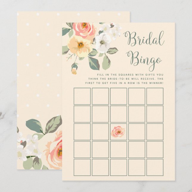 Pretty Peach Floral | Bridal Shower Bingo Game Invitation (Front/Back)