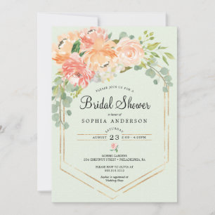Pretty Peach Floral Bridal Shower Invitation