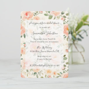 Pretty Peach Floral Bridal Shower Invitation