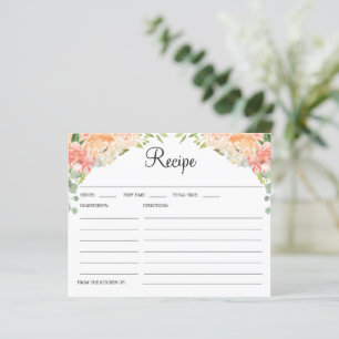 Pretty Peach Floral Bridal Shower Recipe Card